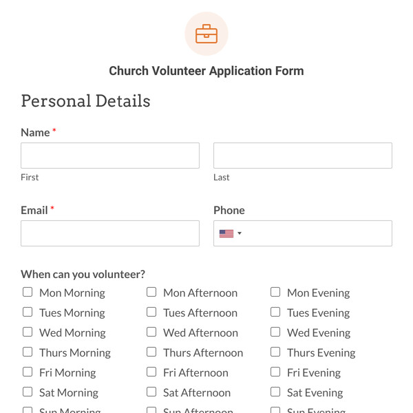 Church Volunteer Application Form Template